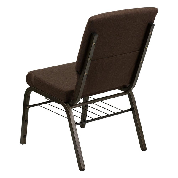 Hercules Series 18.5''W Church Chair In Brown Fabric With Book Rack - Gold Vein Frame By Flash Furniture | Side Chairs | Modishstore - 3