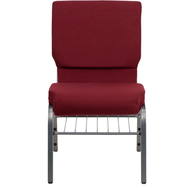 Hercules Series 18.5''W Church Chair In Burgundy Fabric With Book Rack - Silver Vein Frame By Flash Furniture | Side Chairs | Modishstore - 4