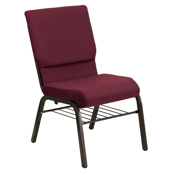 Hercules Series 18.5''W Church Chair In Burgundy Patterned Fabric With Book Rack - Gold Vein Frame By Flash Furniture | Side Chairs | Modishstore
