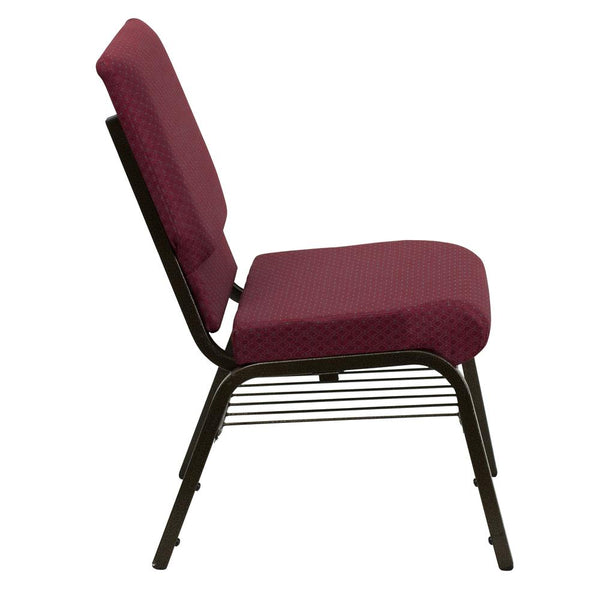 Hercules Series 18.5''W Church Chair In Burgundy Patterned Fabric With Book Rack - Gold Vein Frame By Flash Furniture | Side Chairs | Modishstore - 2