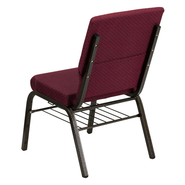 Hercules Series 18.5''W Church Chair In Burgundy Patterned Fabric With Book Rack - Gold Vein Frame By Flash Furniture | Side Chairs | Modishstore - 3