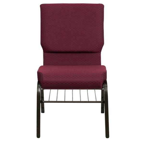 Hercules Series 18.5''W Church Chair In Burgundy Patterned Fabric With Book Rack - Gold Vein Frame By Flash Furniture | Side Chairs | Modishstore - 4