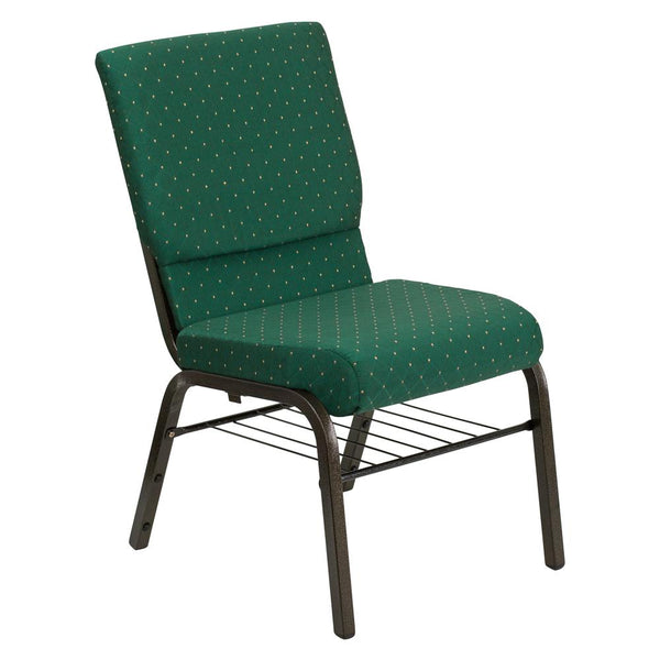 Hercules Series 18.5''W Church Chair In Green Patterned Fabric With Book Rack - Gold Vein Frame By Flash Furniture | Side Chairs | Modishstore