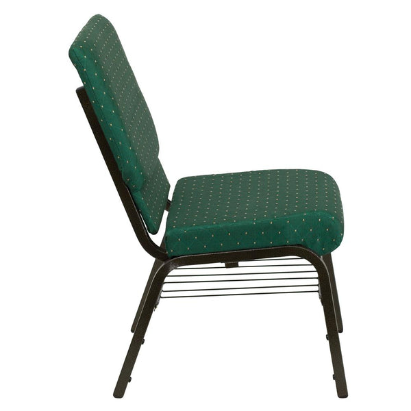 Hercules Series 18.5''W Church Chair In Green Patterned Fabric With Book Rack - Gold Vein Frame By Flash Furniture | Side Chairs | Modishstore - 2