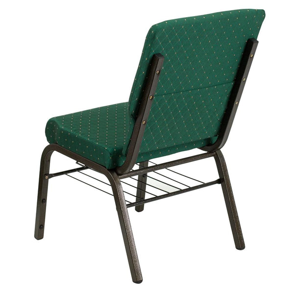 Hercules Series 18.5''W Church Chair In Green Patterned Fabric With Book Rack - Gold Vein Frame By Flash Furniture | Side Chairs | Modishstore - 3