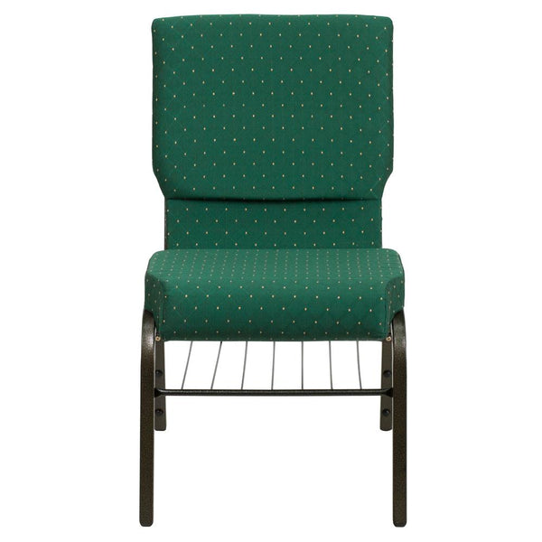 Hercules Series 18.5''W Church Chair In Green Patterned Fabric With Book Rack - Gold Vein Frame By Flash Furniture | Side Chairs | Modishstore - 4