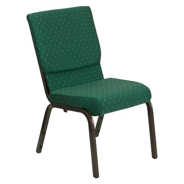 Hercules Series 18.5''W Stacking Church Chair In Green Patterned Fabric - Gold Vein Frame By Flash Furniture | Side Chairs | Modishstore