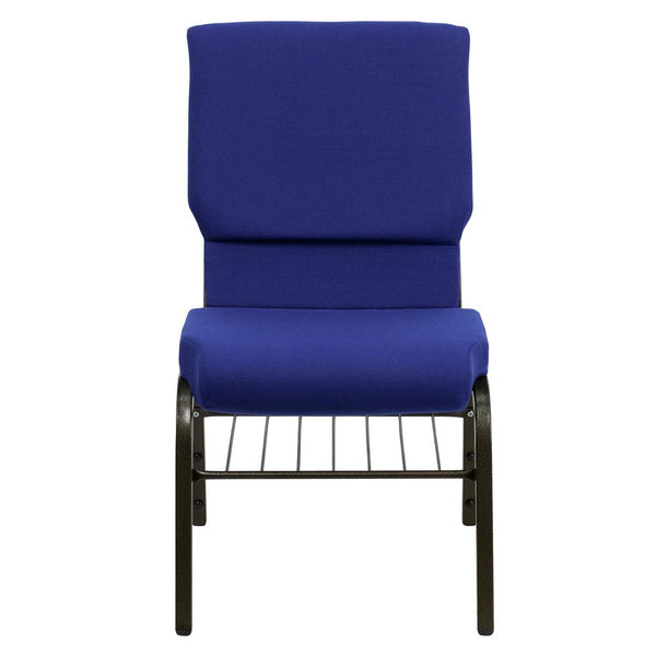 Hercules Series 18.5''W Church Chair In Navy Blue Fabric With Book Rack - Gold Vein Frame By Flash Furniture | Side Chairs | Modishstore - 4