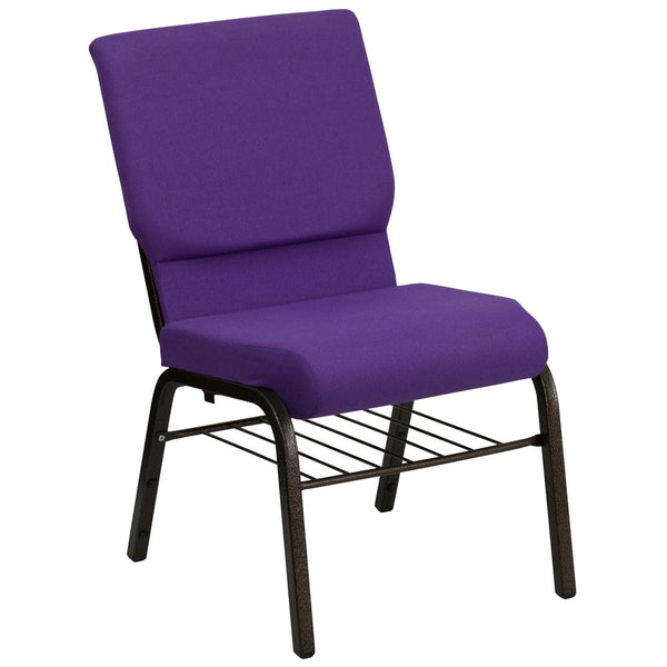 Hercules Series 18.5''W Church Chair In Purple Fabric With Book Rack - Gold Vein Frame By Flash Furniture | Side Chairs | Modishstore