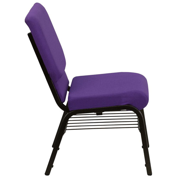 Hercules Series 18.5''W Church Chair In Purple Fabric With Book Rack - Gold Vein Frame By Flash Furniture | Side Chairs | Modishstore - 2