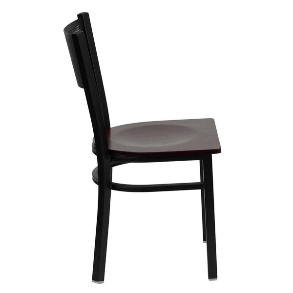 Hercules Series Black Grid Back Metal Restaurant Chair - Mahogany Wood Seat By Flash Furniture | Dining Chairs | Modishstore - 2