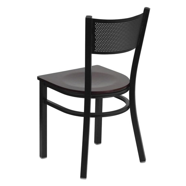 Hercules Series Black Grid Back Metal Restaurant Chair - Mahogany Wood Seat By Flash Furniture | Dining Chairs | Modishstore - 3