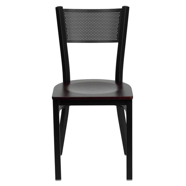 Hercules Series Black Grid Back Metal Restaurant Chair - Mahogany Wood Seat By Flash Furniture | Dining Chairs | Modishstore - 4