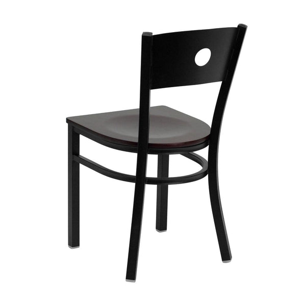 Hercules Series Black Circle Back Metal Restaurant Chair - Mahogany Wood Seat By Flash Furniture | Dining Chairs | Modishstore - 3
