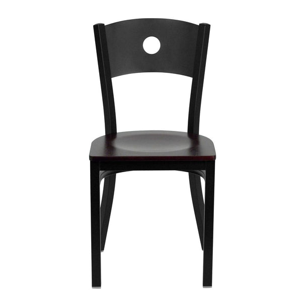Hercules Series Black Circle Back Metal Restaurant Chair - Mahogany Wood Seat By Flash Furniture | Dining Chairs | Modishstore - 4