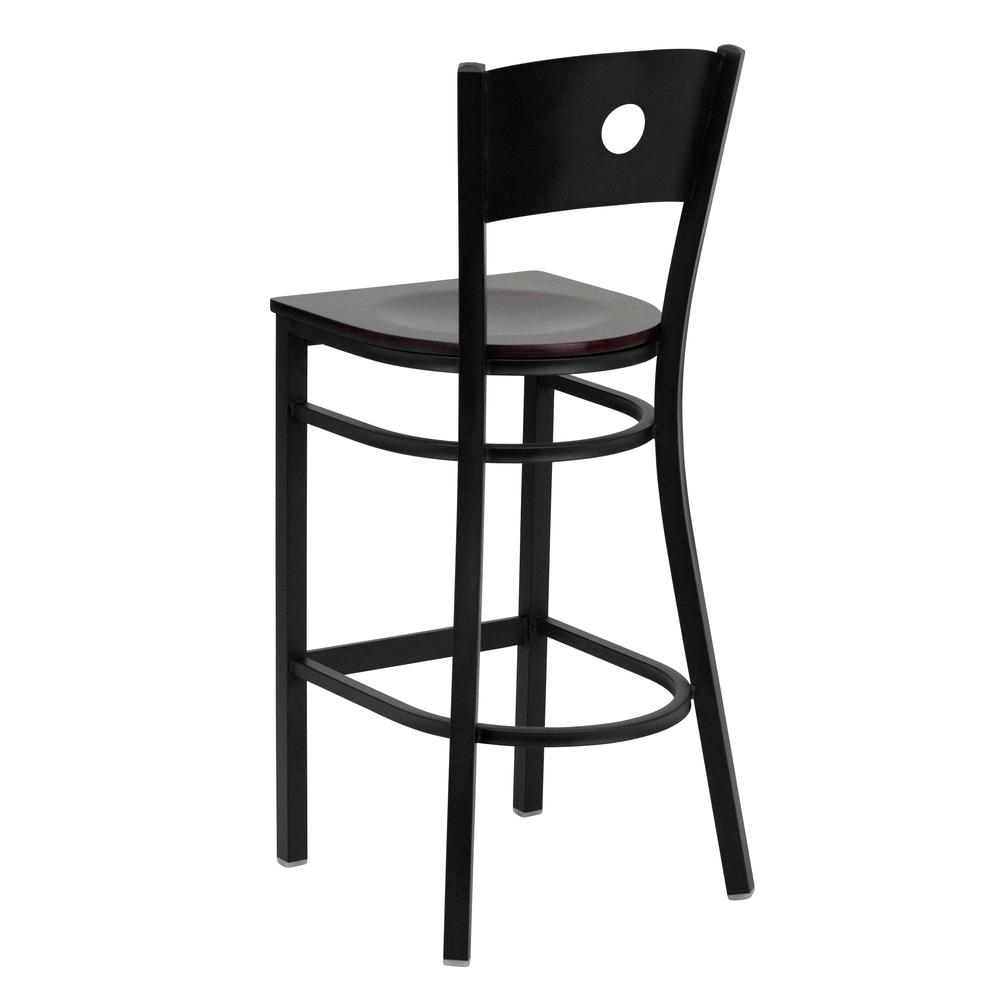 Hercules Series Black Circle Back Metal Restaurant Barstool - Mahogany Wood Seat By Flash Furniture | Bar Stools | Modishstore - 3