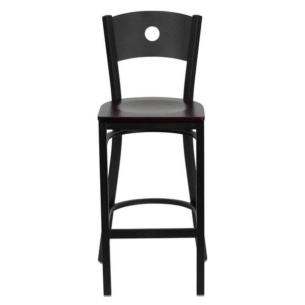 Hercules Series Black Circle Back Metal Restaurant Barstool - Mahogany Wood Seat By Flash Furniture | Bar Stools | Modishstore - 4
