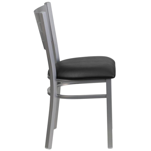 Hercules Series Silver Slat Back Metal Restaurant Chair - Black Vinyl Seat By Flash Furniture | Dining Chairs | Modishstore - 2