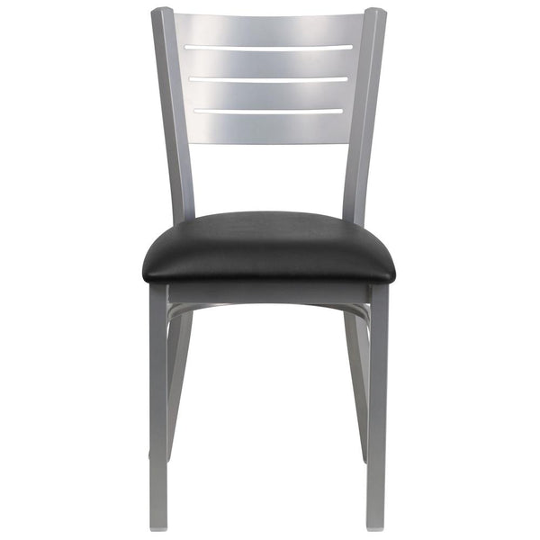 Hercules Series Silver Slat Back Metal Restaurant Chair - Black Vinyl Seat By Flash Furniture | Dining Chairs | Modishstore - 4
