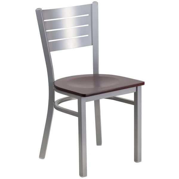 Hercules Series Silver Slat Back Metal Restaurant Chair - Mahogany Wood Seat By Flash Furniture | Dining Chairs | Modishstore