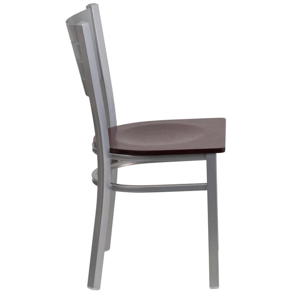 Hercules Series Silver Slat Back Metal Restaurant Chair - Mahogany Wood Seat By Flash Furniture | Dining Chairs | Modishstore - 2