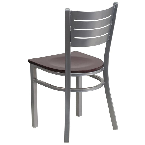Hercules Series Silver Slat Back Metal Restaurant Chair - Mahogany Wood Seat By Flash Furniture | Dining Chairs | Modishstore - 3