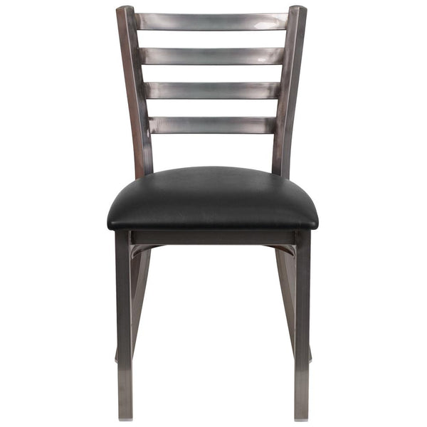 Hercules Series Clear Coated Ladder Back Metal Restaurant Chair - Black Vinyl Seat By Flash Furniture | Dining Chairs | Modishstore - 4