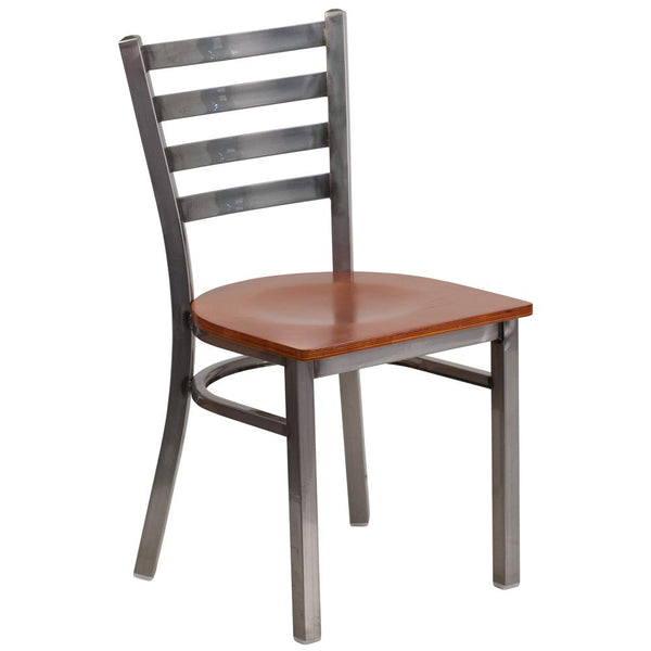 Hercules Series Clear Coated Ladder Back Metal Restaurant Chair - Cherry Wood Seat By Flash Furniture | Dining Chairs | Modishstore