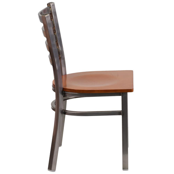 Hercules Series Clear Coated Ladder Back Metal Restaurant Chair - Cherry Wood Seat By Flash Furniture | Dining Chairs | Modishstore - 2