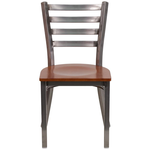 Hercules Series Clear Coated Ladder Back Metal Restaurant Chair - Cherry Wood Seat By Flash Furniture | Dining Chairs | Modishstore - 4