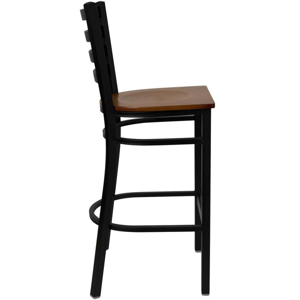 Hercules Series Black Ladder Back Metal Restaurant Barstool - Cherry Wood Seat By Flash Furniture | Bar Stools | Modishstore - 2