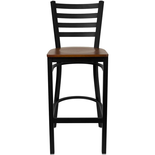 Hercules Series Black Ladder Back Metal Restaurant Barstool - Cherry Wood Seat By Flash Furniture | Bar Stools | Modishstore - 4