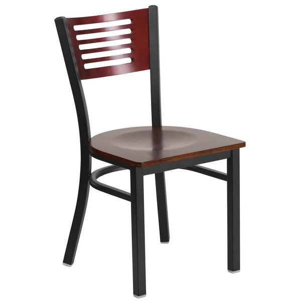 Hercules Series Black Slat Back Metal Restaurant Chair - Mahogany Wood Back & Seat By Flash Furniture | Dining Chairs | Modishstore