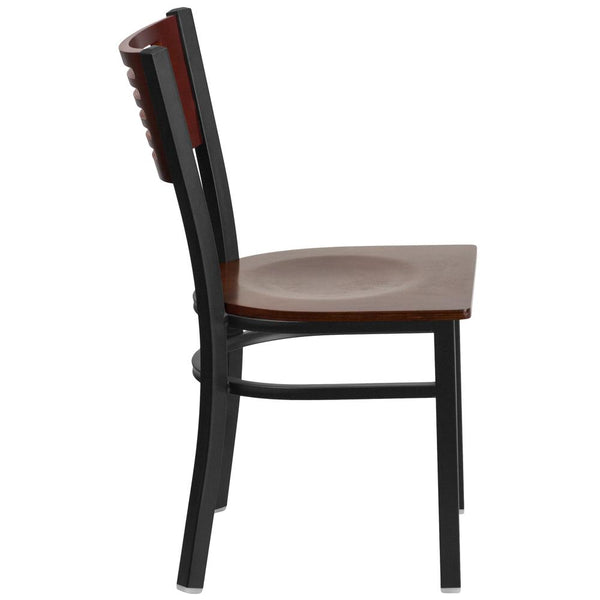 Hercules Series Black Slat Back Metal Restaurant Chair - Mahogany Wood Back & Seat By Flash Furniture | Dining Chairs | Modishstore - 2