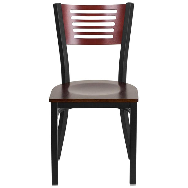Hercules Series Black Slat Back Metal Restaurant Chair - Mahogany Wood Back & Seat By Flash Furniture | Dining Chairs | Modishstore - 4