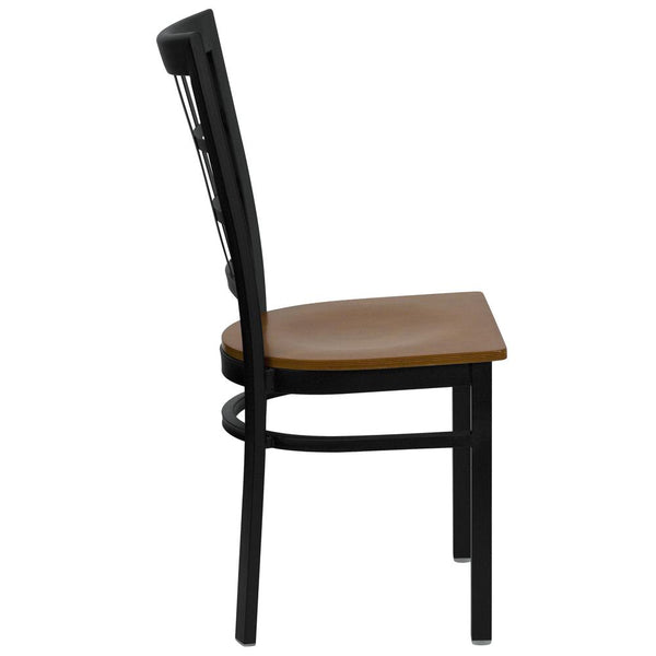 Hercules Series Black Window Back Metal Restaurant Chair - Cherry Wood Seat By Flash Furniture | Dining Chairs | Modishstore - 2