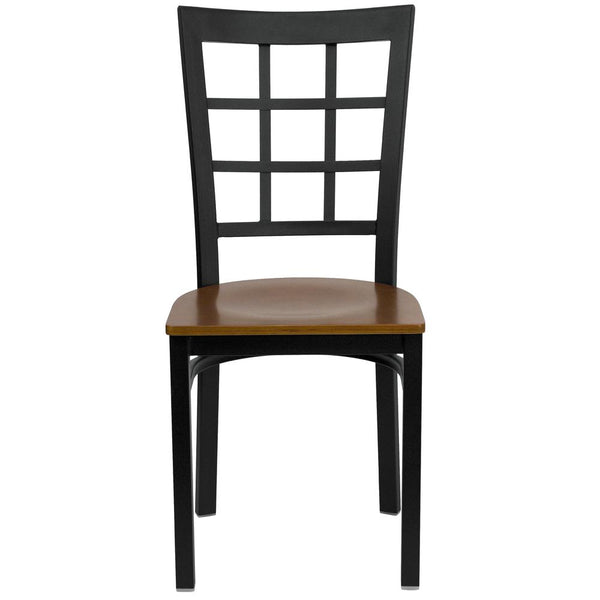Hercules Series Black Window Back Metal Restaurant Chair - Cherry Wood Seat By Flash Furniture | Dining Chairs | Modishstore - 4