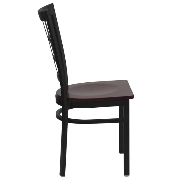 Hercules Series Black Window Back Metal Restaurant Chair - Mahogany Wood Seat By Flash Furniture | Dining Chairs | Modishstore - 2