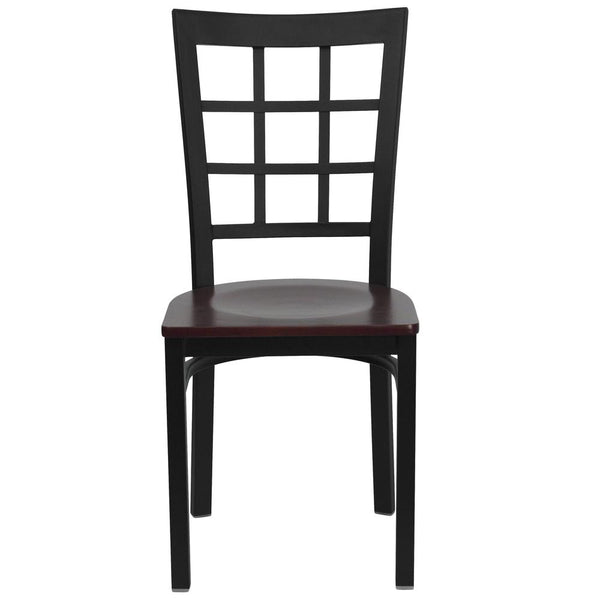 Hercules Series Black Window Back Metal Restaurant Chair - Mahogany Wood Seat By Flash Furniture | Dining Chairs | Modishstore - 4