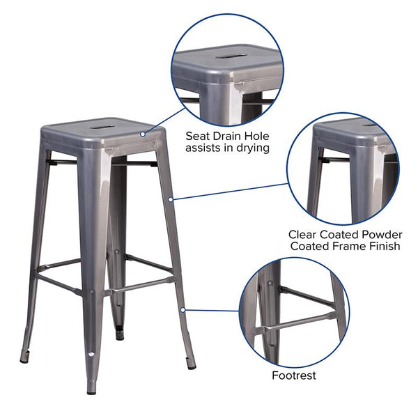 30'' High Backless Clear Coated Metal Indoor Barstool With Square Seat By Flash Furniture | Bar Stools | Modishstore - 4