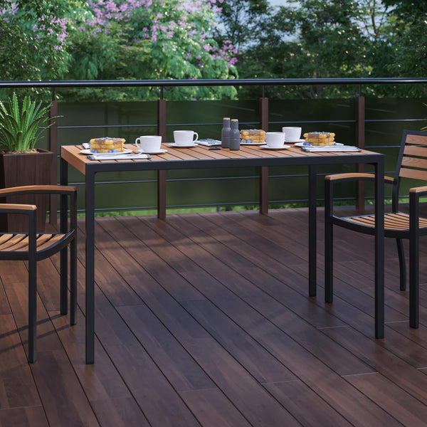 Outdoor Dining Table With Synthetic Teak Poly Slats - 30