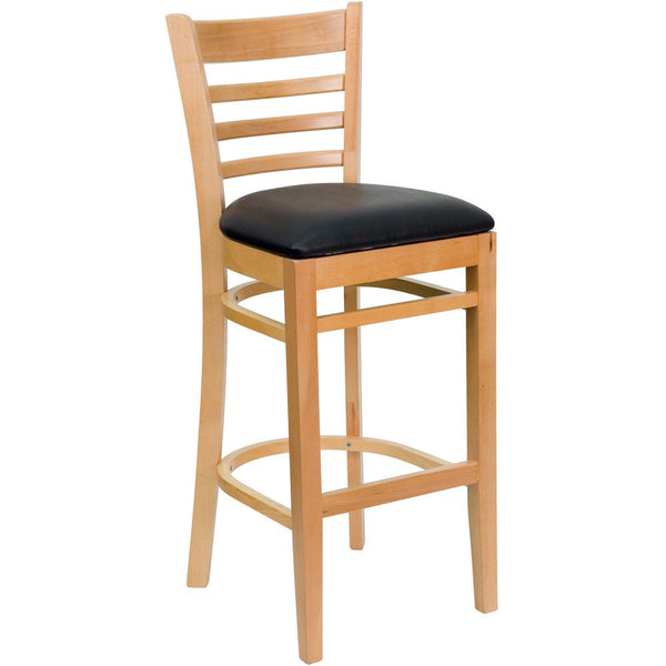 Hercules Series Ladder Back Natural Wood Restaurant Barstool - Black Vinyl Seat By Flash Furniture | Bar Stools | Modishstore