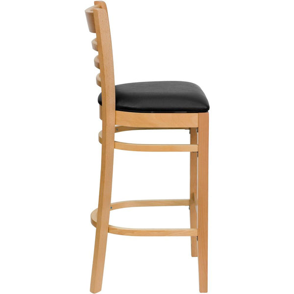 Hercules Series Ladder Back Natural Wood Restaurant Barstool - Black Vinyl Seat By Flash Furniture | Bar Stools | Modishstore - 2