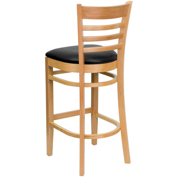 Hercules Series Ladder Back Natural Wood Restaurant Barstool - Black Vinyl Seat By Flash Furniture | Bar Stools | Modishstore - 3