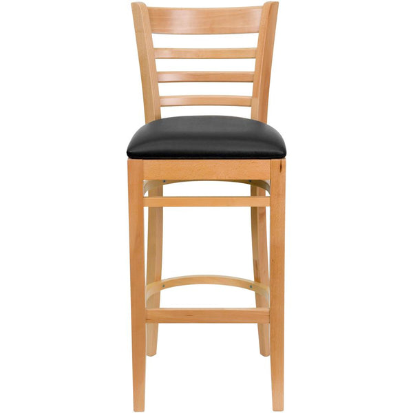 Hercules Series Ladder Back Natural Wood Restaurant Barstool - Black Vinyl Seat By Flash Furniture | Bar Stools | Modishstore - 4