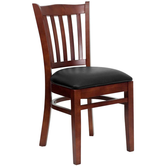 Hercules Series Vertical Slat Back Mahogany Wood Restaurant Chair - Black Vinyl Seat By Flash Furniture | Dining Chairs | Modishstore
