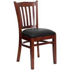 Hercules Series Vertical Slat Back Mahogany Wood Restaurant Chair - Black Vinyl Seat By Flash Furniture