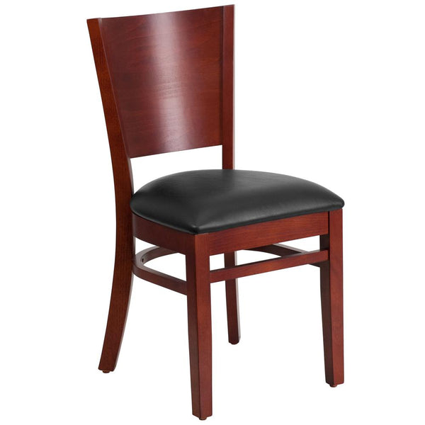 Lacey Series Solid Back Mahogany Wood Restaurant Chair - Black Vinyl Seat By Flash Furniture | Dining Chairs | Modishstore