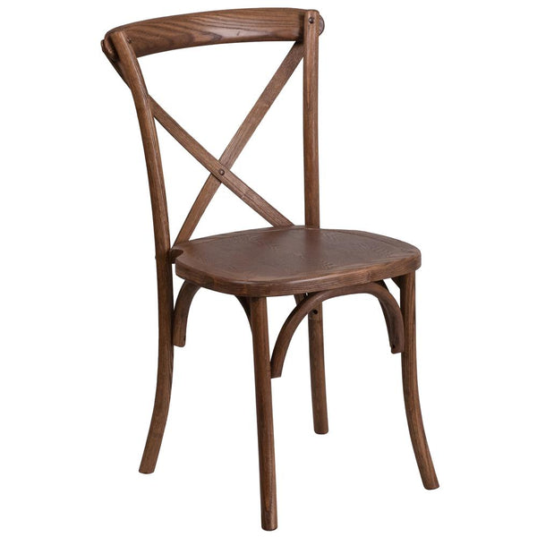 Hercules Series Stackable Pecan Wood Cross Back Chair By Flash Furniture | Dining Chairs | Modishstore