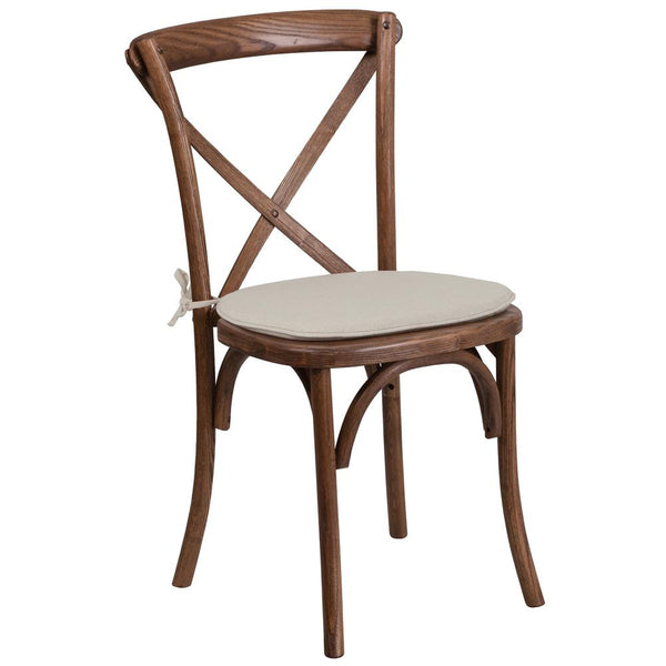 Hercules Series Stackable Pecan Wood Cross Back Chair With Cushion By Flash Furniture | Dining Chairs | Modishstore
